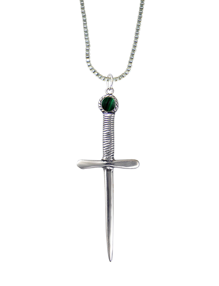 Sterling Silver Queen's Protector Knife Dagger Pendant With Malachite